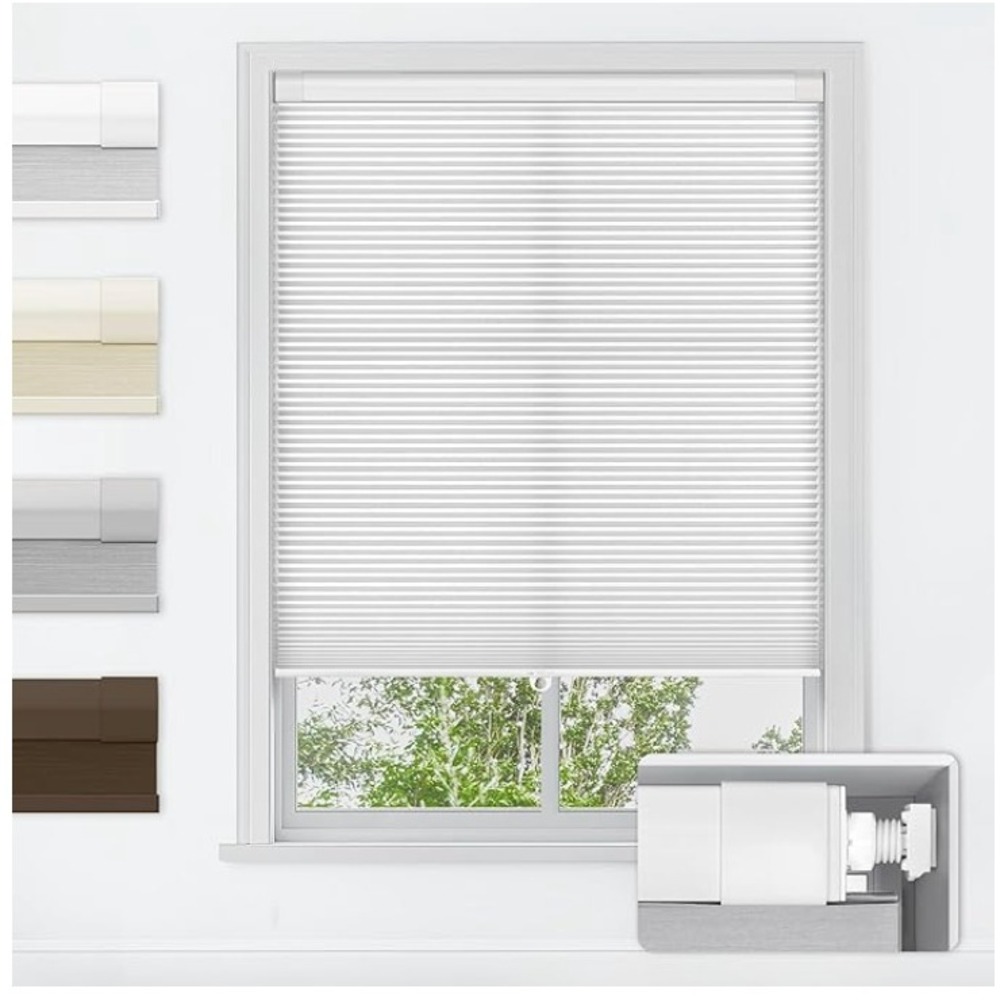 White No-Drill Cordless Cellular Honeycomb Shade Thermal Insulating Inside Mount